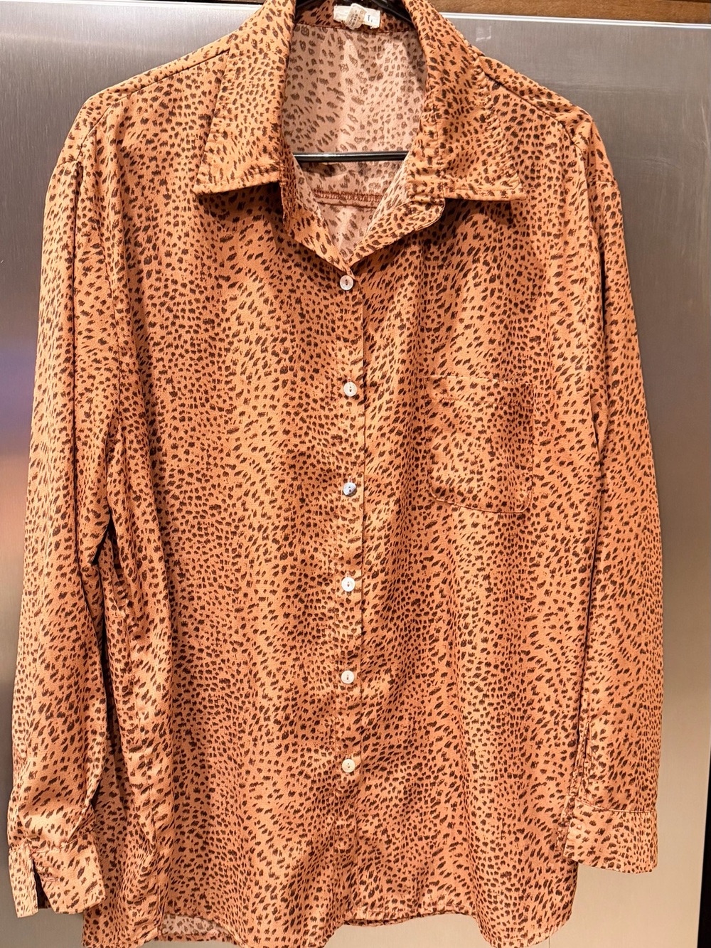 POL Rust Animal-Print Women's Button-Up Blouse